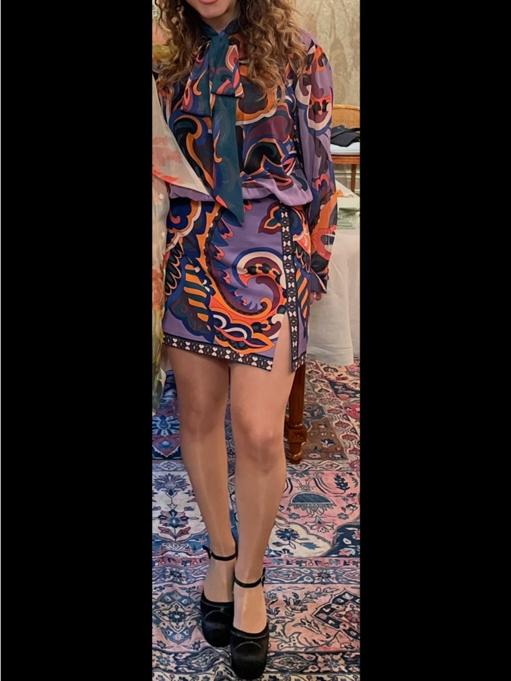 Paisley Mini Dress with Neck Tie